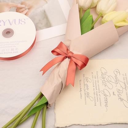 Copper Satin Ribbon, Double Faced 5/8 Inch X 25 Yards Copper Ribbon, Premium Satin Ribbon for Gift Wrapping, Crafts, Hair Bow Making, Sewing, Flower Bouquet, Wedding Party Decor