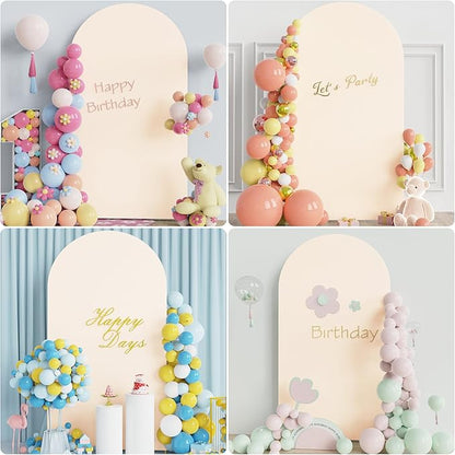 Putros 7.2ft Metal Arch Stand with Cover Beige Spandex Fitted Wedding Arch Cover and Round Top Chiara Backdrop Stand Set for Birthday Party Baby Shower Decoration
