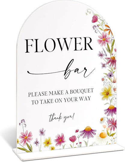 6x8" Flower Bar Sign for Wedding Table Decor, Wild Flower Arch Acrylic Wedding Signs for Reception, Floral Bridal Shower Engagement Party Decor for Baby In Bloom Baby Shower Decorations