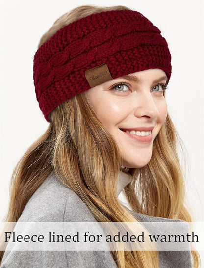 Loritta Womens Ear Warmers Headbands Winter Warm Fuzzy Cable Knit Head Wrap Fleece Lined Gifts