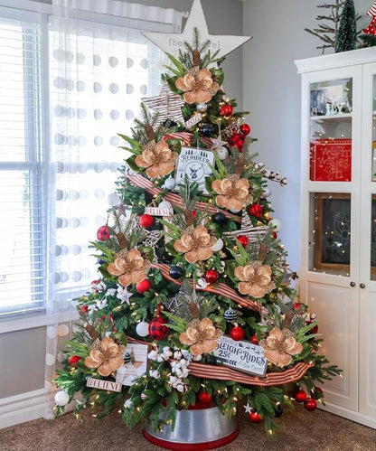 Briful 2 Pack 18.9in Christmas Magnolia Flower Picks, Artificial Magnolia Flower Spray with Pinecones for Xmas Tree Vase Floral Arrangements Wreath Decor