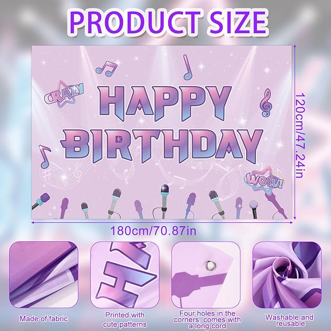 Happy Birthday Backdrop, 180x120cm/70.87x47.24in Music Theme Birthday Background Cartoon Magical Party Favors Toys Supplies Gifts for Video Shooting Classroom Decor Decorations Photo Studio