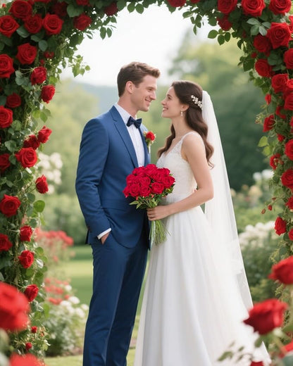 LFF Premium Artificial Classic Red Roses - 50Pcs Realistic Velvet Faux Roses with Long Stems for Wedding Bouquets, Centerpieces, Proposals & Home Decor(Red)