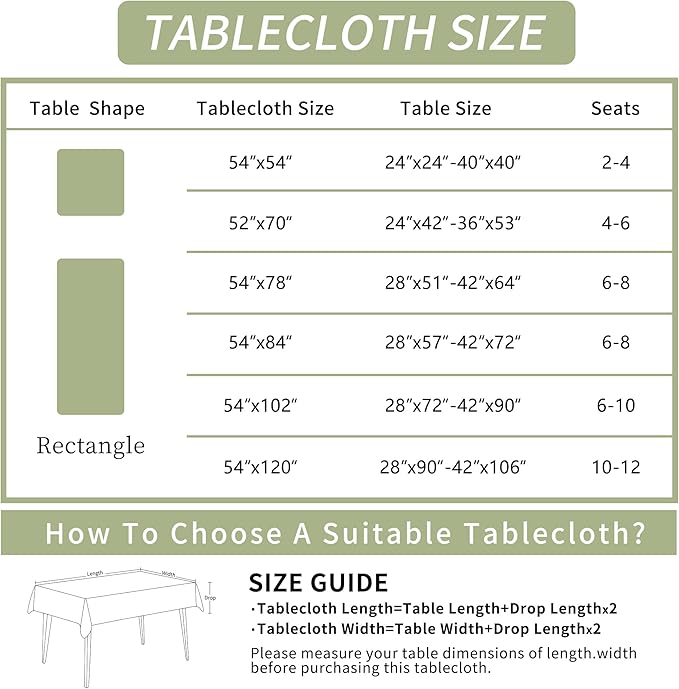 Rectangle Table Cloth,100% Waterproof Tablecloth Oil Proof Spill Proof Vinyl Table Cloth, Wipe Clean Plastic Table Cover for Dining, Camping, Indoor and Outdoor 52" x 70",Green Leaves