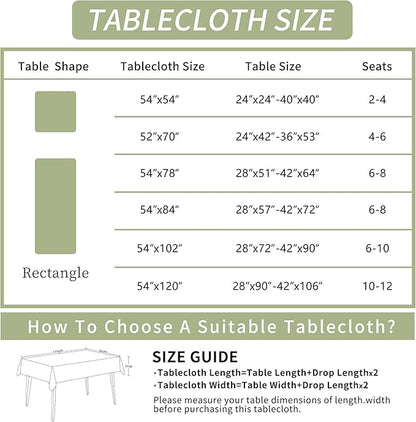 Rectangle Table Cloth,100% Waterproof Tablecloth Oil Proof Spill Proof Vinyl Table Cloth, Wipe Clean Plastic Table Cover for Dining, Camping, Indoor and Outdoor 54" x 102",Green Leaves