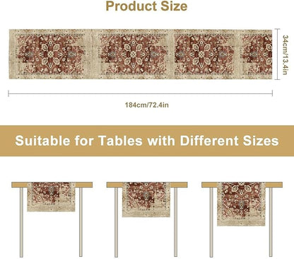 Vintage Persian Table Runner, Boho Ornate Medallion Rust Flower Oriental Style Table Runner for Kitchen Dining Indoor Outdoor Home Party Decor, 13x70 Inch