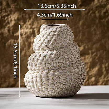 Unique White Ceramic Conch Vase - Cute Wabi-Sabi Style Handmade Flower Vase,Charming Modern Boho Ins Style Decorative Vases for Flowers,Great for Living Room,Shelf,Bookshelf and Entryway Décor
