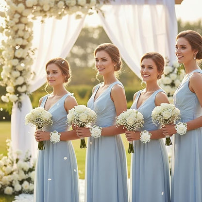 6 PCS Artificial Flowers Wrist Corsage Wristlet Band，Wedding Ball Accessories for Brides, Grooms, Bridesmaids
