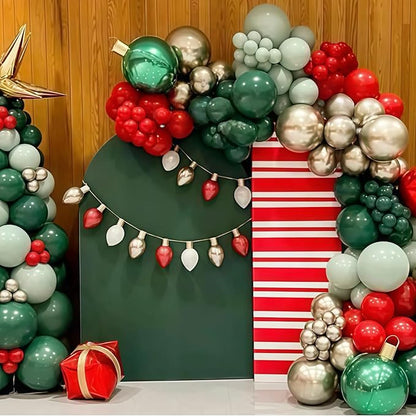 Christmas Balloons Garland Arch Kit, Red Dark Green Gold Metallic Balloons Candy Cane Star Foil Mylar Balloons for Winter Xmas Merry Christmas Baby Shower Ugly Sweater Birthday Party Decorations