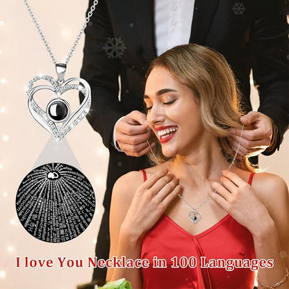 HITOP Rose Gifts for Women - Cute Teddy Bear with Preserved Real Roses Forever Flowers and I Love You in 100 Languages Necklace for Girlfriend Her Wife Mom Grandma on Birthdays, Anniversaries