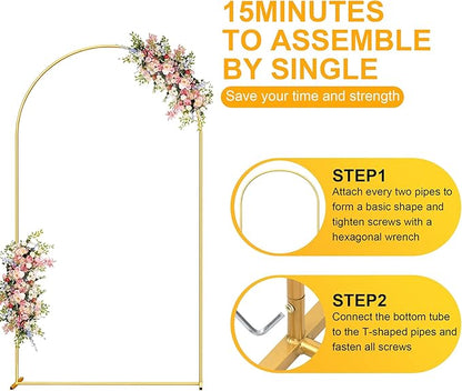 7.2FT Metal Arch Backdrop Stand Gold Arched Backdrop Frame for Wedding Party Ceremony Birthday Bridal Baby Shower Garden Floral Balloon Arch Decoration