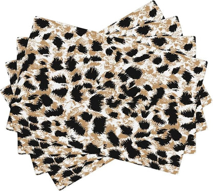 Placemats 4 pcs Leopard Double-Layer Imitation Linen Place Mats Non-Slip Heat-Resistant Tablemats for Home Restaurant Hotel 18×12 Inch