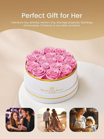 Preserved Roses Forever Flowers Real Roses in a Box Mother's Day Birthday Flowers for Her Mom Women Wife Valentine's Day, 16 Pink Roses