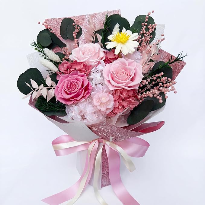 HUACHIPLUS Preserved Roses Bouquet-Good Fortune Gifts for Women Wife Girlfriend Mom-Fresh Flowers Bouquet-Flowers for Delivery Prime on Christmas Valentines Anniversary Mothers Day Birthday (Pink1)