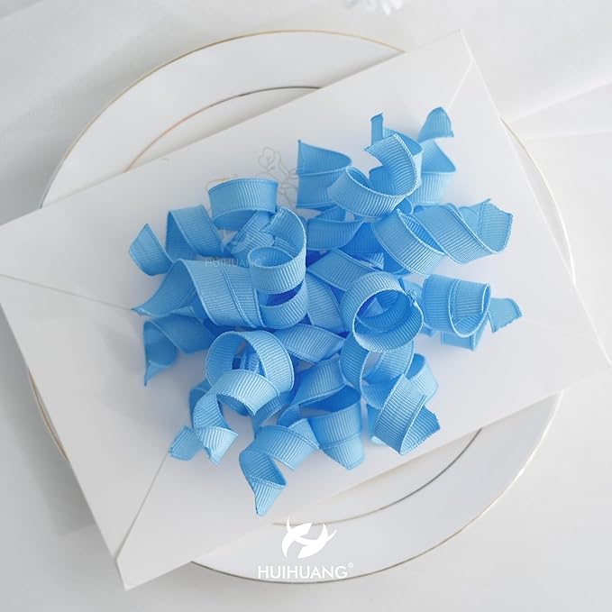HUIHUANG Baby Blue Bows for Gift Wrapping, Blue Curly Ribbon Bows Self Adhesive Burst Gift Bows for Presents, Wine Bottle, Treat Bags, Wrap Accessories, Baby Shower, Wedding Party Favor - 6 Counts