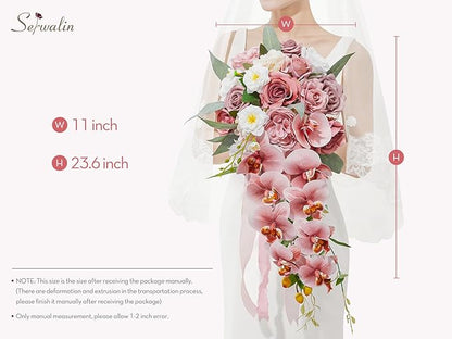 Serwalin 11Inch Wedding Bouquet Dusty Rose Cream Bridal Bouquets for Bride Bride Bouquets for Wedding Ceremony and Anniversary Day Decor