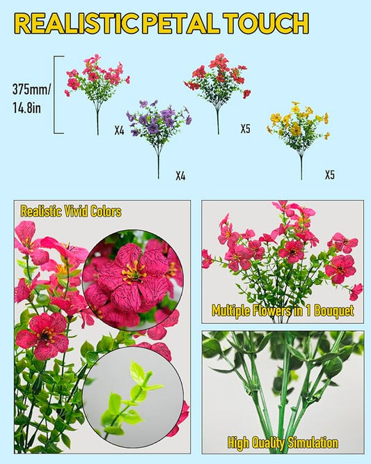 UV Resistant Daisy Faux Flowers for Outdoor Planters Hanging Basket Window Box - 18 Bundles Fake Flowers Outside with Eucalyptus, Realistic Silk Artificial Plants for Porch Garden Home Décorations