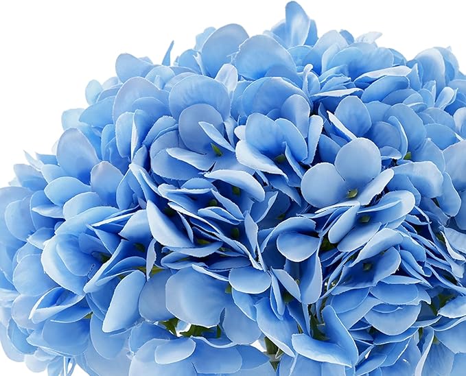 Blue Hydrangea Flowers in Vase, Silk Flowers in Vase with Faux Water for Home Decor Indoor, Wedding Table (Blue)