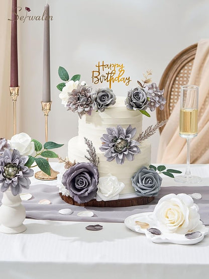 Serwalin Grey Artificial Flowers, Silk Fake Flowers for DIY Wedding Bridal Bouquets, Wedding Cake Flowers for Table Centerpieces Baby Shower Birthday Party Home Decorations