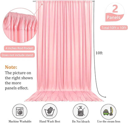 10 x 10 Feet Rose Pink Backdrop Curtain for Partie, Background Curtains for Photoshoot, Birthday, Wedding, Halloween, Thanksgiving, Christmas, New Year Party Decorations 5Ft x 10Ft, 2 Panels