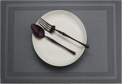 Gugrida Placemats Set of 6 Plaid Checkered Silver Grey PVC Placemat for Dining Table Durable Woven Vinyl Stain tablemats 18"X12"