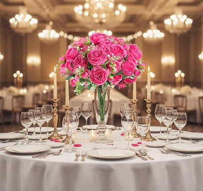 Peonies Artificial Flowers 12 Bundles Pink Flowers Bouquet, Lifelike Silk Fake Peonies with Stems for Home Table Centerpieces, Wedding, Party & DIY Bridal Floral Arrangements (Rose red)