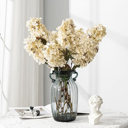 Fake Flowers Hydrangea Silk Flowers With Stems White Flowers Fake Flowers In Vase Hydrangea Artificial Flowers Winter Flowers Artificial For Decoration Vase Decor 24"（Cream Color）8PCS Wthout Vase