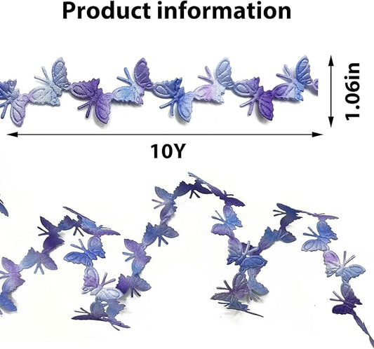 10 Yards Purple Gradient Butterfly Ribbons, Butterfly Shape Lace Ribbons Butterfly Shape Trim Garland Rope Gift Wrapping Ribbon for Gift Wrapping Wedding Birthday Party Decoration