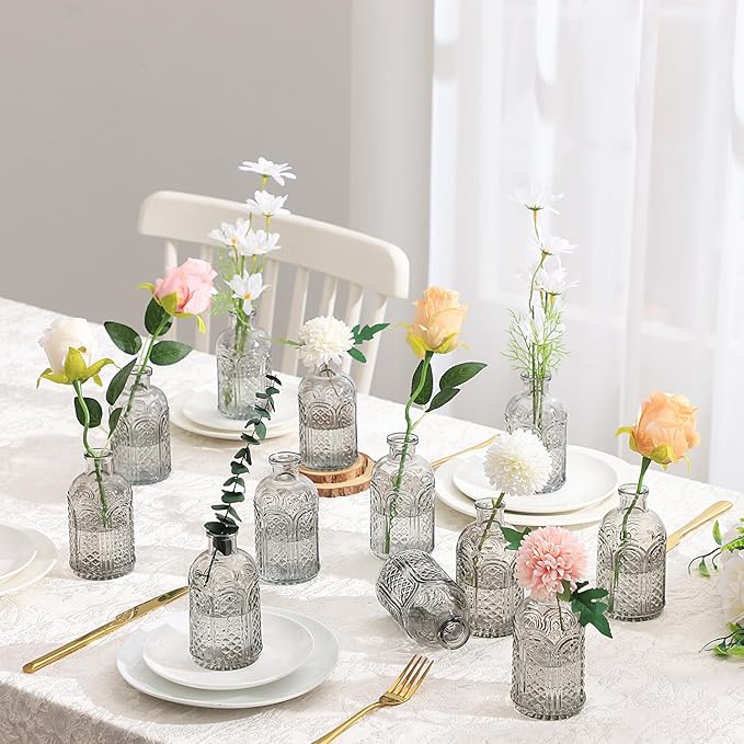 Bud Vases Set of 6, Small Vases for Flowers, Glass Vases for Centerpieces, Small Flower Vases for Centerpieces, Mini Vases, Vintage Vases, Black Bud Vases for Wedding Table Decor