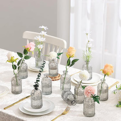 Bud Vases Set of 6, Small Vases for Flowers, Glass Vases for Centerpieces, Small Flower Vases for Centerpieces, Mini Vases, Vintage Vases, Black Bud Vases for Wedding Table Decor