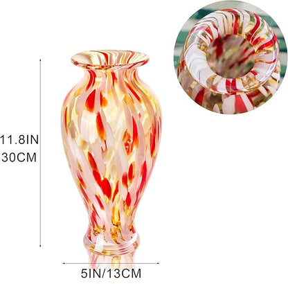 QFkris Hand Blown Glass Vase for Flowers, 12 Inch Tall Crystal Flower Vases for Bouquet Home Decor Decorative Centerpieces, Unique for Mom, Valentine's Day Gift for Her Lover Girlfriend