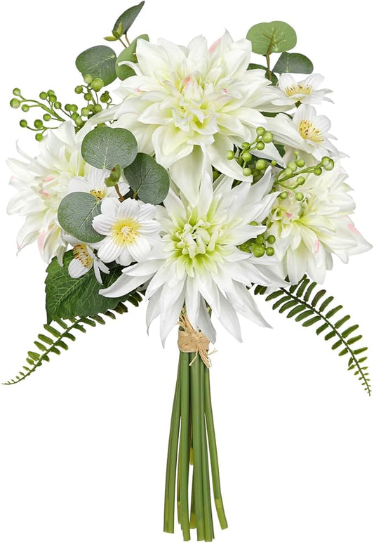 Dahlia Artificial Flowers 9PCS Fake White Flowers Realistic Dahlia Daisies Silk Flower Arrangements Faux Flowers for Vase Floral Centerpiece Arrangements Wedding DIY Bridal Bouquet Party Home Decor