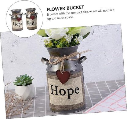 Zerodeko 2pcs Vintage Style Decorative Flower Buckets Retro Iron Plant Containers Creative Rustic Flower Arrangement Pots for Home Wedding Living Decor