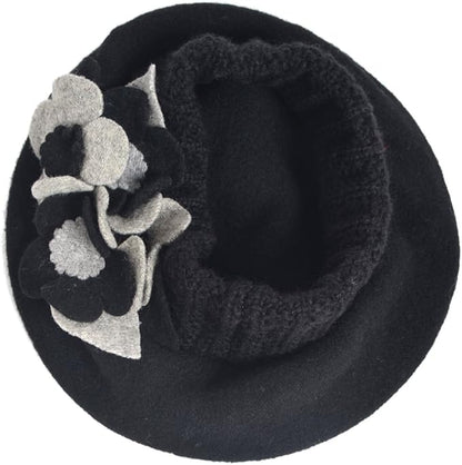 VECRY Lady French Beret 100% Wool Beret Floral Dress Beanie Winter Hat