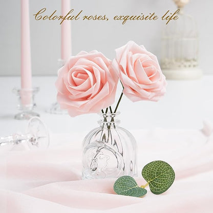 BLEUM CADE 16Pcs Artificial Flowers Fake Roses with Stems, Pink Boxed Foam Roses for DIY Bouquets Centerpieces Wedding Party Arrangement Bridal Shower Decor