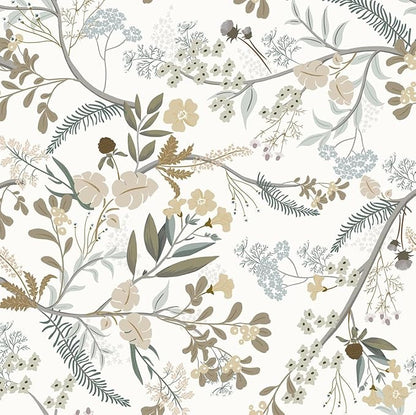 Guvana 16.14"x197" Floral and Leaf Wallpaper Floral Peel and Stick Wallpaper Leaves Contact Paper Colorful Flowers Removable Wall Paper for Room Wall Decor（Off-White Background）