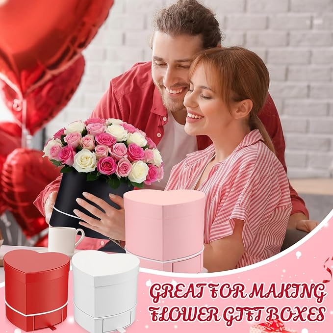 Fullhawl 4 Pcs Valentine's Day Heart Shaped Flower Boxes with Drawer - 6.1x5.5x5.7 in, 4 Colors Small Floral Gift Box for Bouquets Jewelry - Perfect for Flower Shop or Weddings Proposals Birthdays