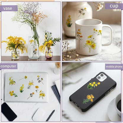Natural Flower Stickers for Scrapbooking,PET Nature Plant Stickers Floral Stickers Vintage Craft Sticker,Colorful Small Flower Sticker for Journaling Scrapbooking Clear Flower Decal (Style F)