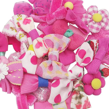 Chenkou Craft Mix Bulk Hot-Pink Random 20pcs Fabric Ribbon Flowers Bows Craft Wedding Ornament Appliques (Hot-Pink)