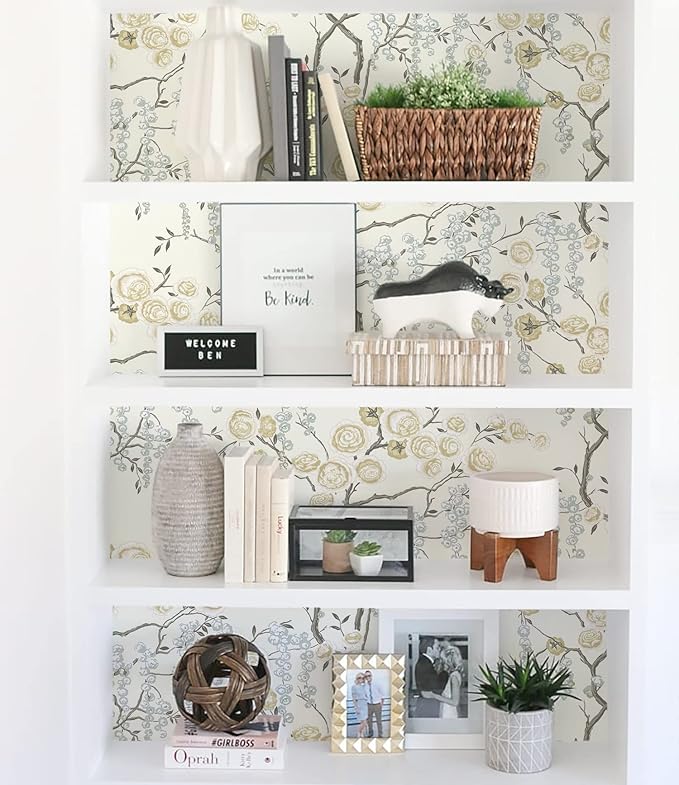 Orainege Peel and Stick Wallpaper Vintage Floral Contact Paper 17.7in ×118.1in Beige Floral Wallpaper Peel and Stick Removable Wall Paper for Bathroom Waterproof
