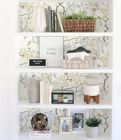 Orainege Peel and Stick Wallpaper Vintage Floral Contact Paper 17.7in ×118.1in Beige Floral Wallpaper Peel and Stick Removable Wall Paper for Bathroom Waterproof