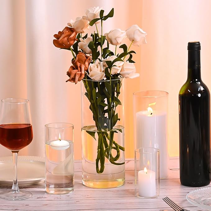 36 Pack Glass Cylinder Vase 4, 6, 8, 10 Inch Tall Clear Vases for Centerpieces Flower Vases for Wedding Decorations Home Decor Dinners Party Event Floating Hurricane Candle Holder Vase