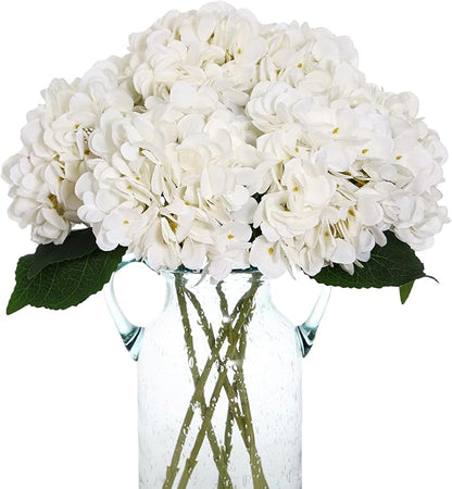 Kimura's Cabin 6pcs Faux White Hydrangeas Fake Flowers Artificial Silk Hydrangea Flower With Stems Bouquets Arrangement for Home Table Centerpieces Wedding Baby Shower Birthday Party Decoration(White)