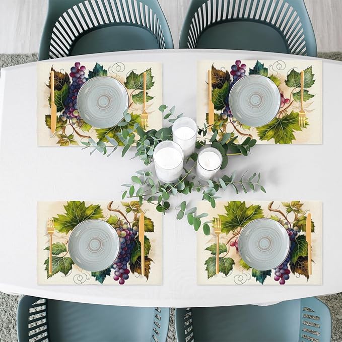 Fruit Grapes Purple Abstract Placemats Set of 1 PVC Vinyl Non Slip Table Mats Waterproof Heat Resistant Place Mats Washable Wipeable Dining Table Mat for Kitchen Party Indoor Outdoor Decorative