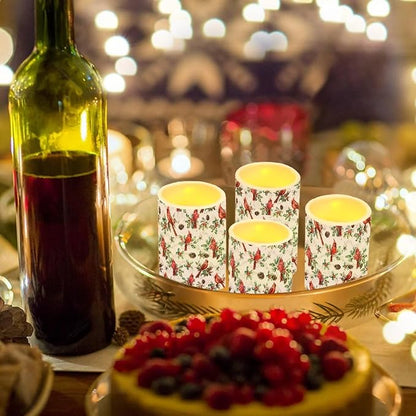 Christmas Cardinal Bird Flickering Flameless Candles with Battery Powered LED Candles with Remote Timer Color Changing Control 4 Pcs Set