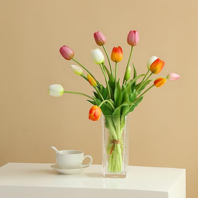 Artificial Flowers 10pcs Fake Tulips Real Touch, Faux Latex Tulips Flowers with Gift Box Soft Faux Tulips Bouquets Arrangements for Party Wedding Home Room Decoration(Light Purple)