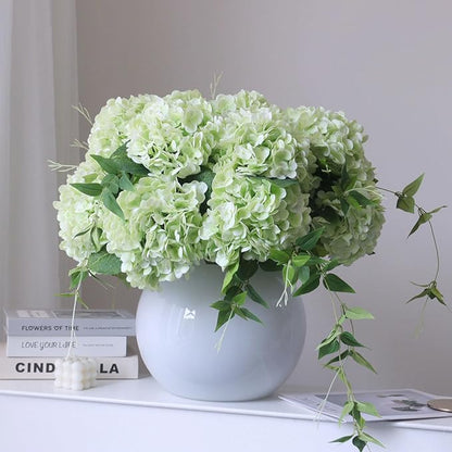 4pcs 21" Faux Green Hydrangeas Artificial Flowers, Real Touch Silk Hydrangea Flowers with Stems for Bridal Wedding Bouquet Party Home Decor
