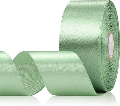 Sage Green Ribbon 1-1/2 Inch 30 Yards, Light Green Satin Ribbon for Gift Wrapping, Flower Bouquet, Crafts, Baby Shower, Christmas, Wedding and Bow Making