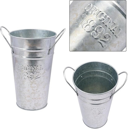 6 Packs 8 Inch Tall Galvanized Metal Flower Vases with Handles, Metal Flower Buckets for Cut Flowers, Country Wedding, Table Centerpiece Decorations(Sliver)