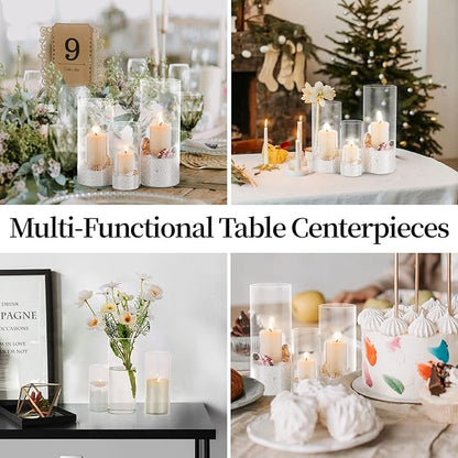 Glasseam Cylinder Vases Set of 12, Hurricane Candle Holder Clear Different Sizes, Modern Glass Cylinder Vase, Glass Vases for Centerpieces for Home Decor Wedding Centerpieces, Events, 4''+ 6''+7.8''